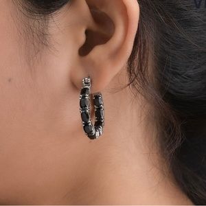 Natural Thai Black Spinel Inside Out Hoop Earrings in Stainless Steel.12 carets